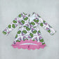 NEW RTS NO MOQ yoga fabric GLD1651 Baby Girls Green Frogs Candy Cane Christmas Yoga Active Short Bows Scallop Dress