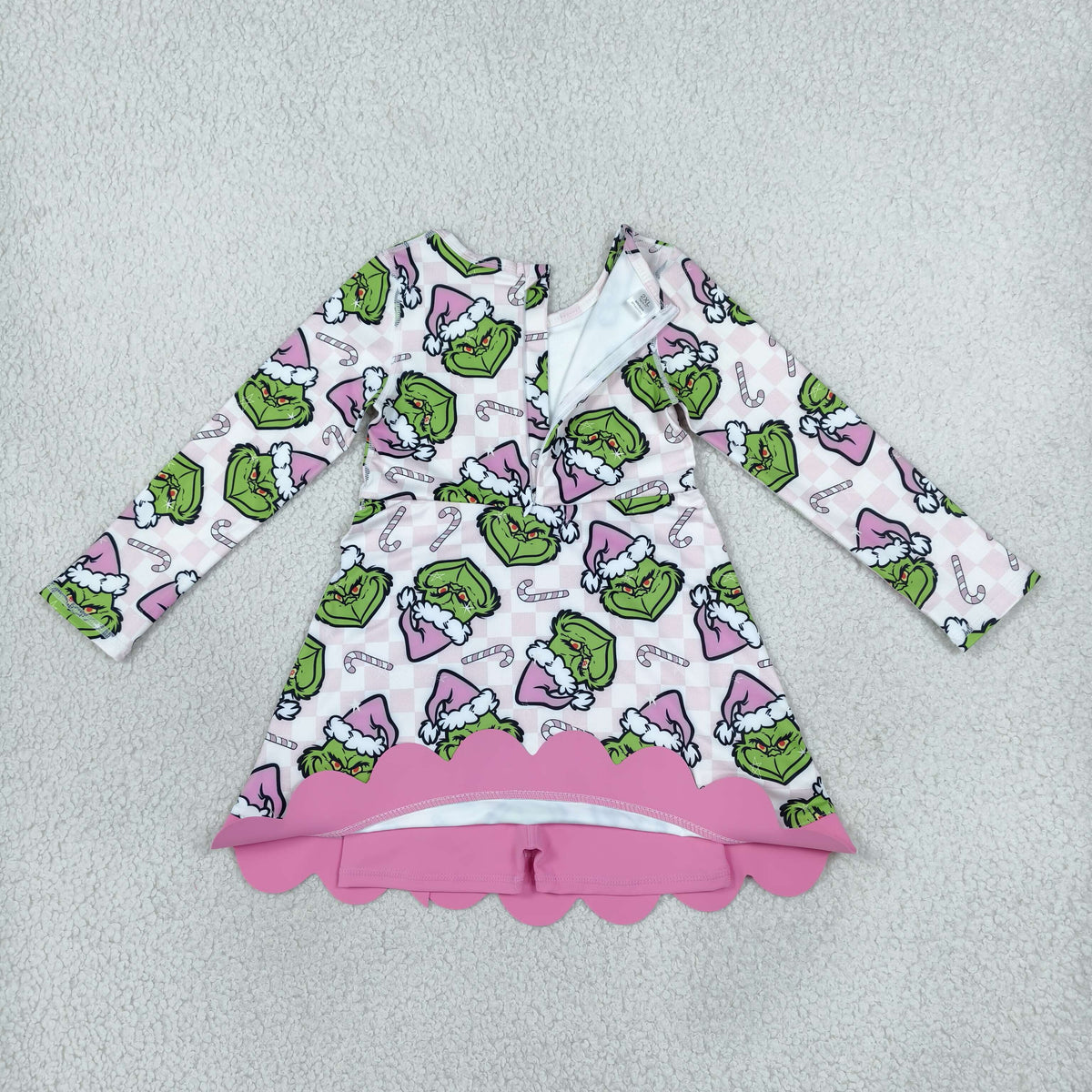 NEW RTS NO MOQ yoga fabric GLD1651 Baby Girls Green Frogs Candy Cane Christmas Yoga Active Short Bows Scallop Dress