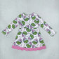 NEW RTS NO MOQ yoga fabric GLD1651 Baby Girls Green Frogs Candy Cane Christmas Yoga Active Short Bows Scallop Dress
