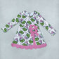 NEW RTS NO MOQ yoga fabric GLD1651 Baby Girls Green Frogs Candy Cane Christmas Yoga Active Short Bows Scallop Dress