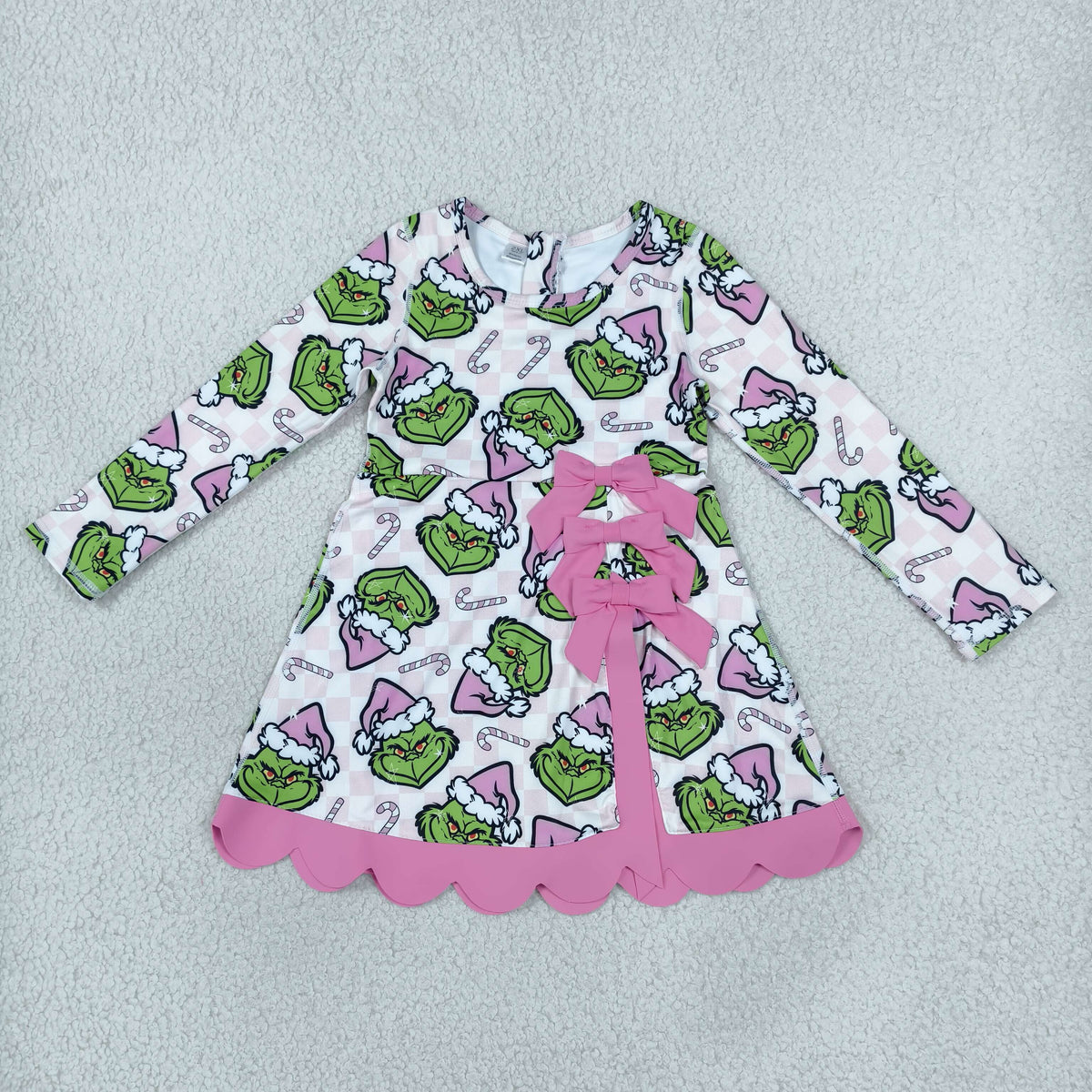 NEW RTS NO MOQ yoga fabric GLD1651 Baby Girls Green Frogs Candy Cane Christmas Yoga Active Short Bows Scallop Dress