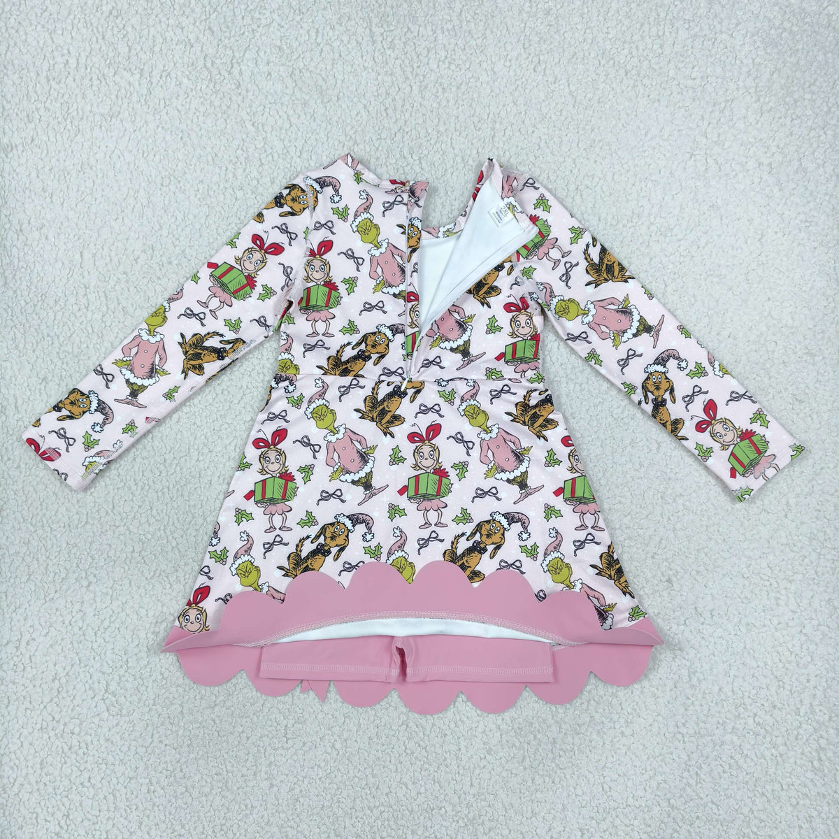 NEW RTS NO MOQ yoga fabric GLD1656 Baby Girls Frogs Gifts Christmas Yoga Active Short Bows Scallop Knee Length Dress