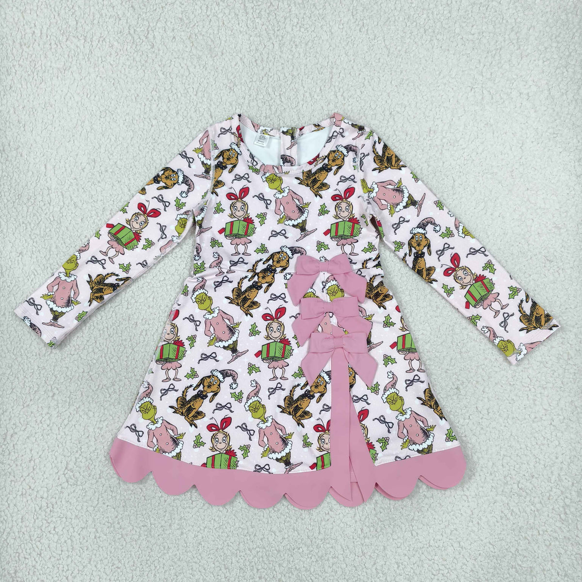NEW RTS NO MOQ yoga fabric GLD1656 Baby Girls Frogs Gifts Christmas Yoga Active Short Bows Scallop Knee Length Dress