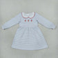 NEW RTS NO MOQ milk silk GLD1673 Embroidery Santa Baby Girls Blue Stripe Collar Christmas Knee Length Dress