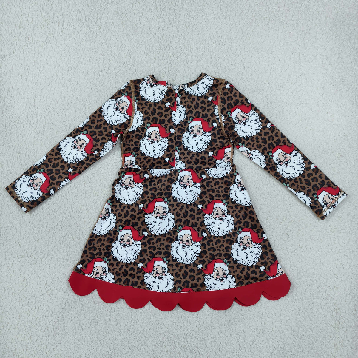 NEW RTS NO MOQ yoga fabric GLD1679 Baby Girls Leopard Santa Short Christmas Bows Scallop Yoga Active Knee Length Dress