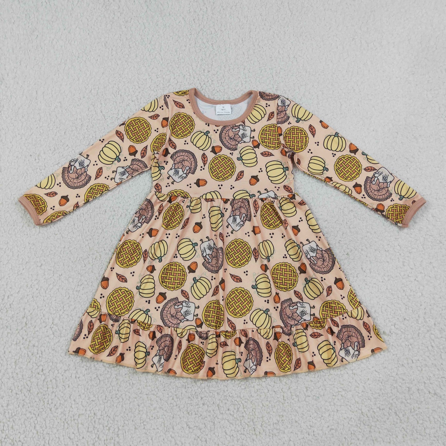 NEW RTS NO MOQ milk silk GLD1691 Baby Girls Pumpkins Turkey Thanksgivings Ruffle Knee Length Dress