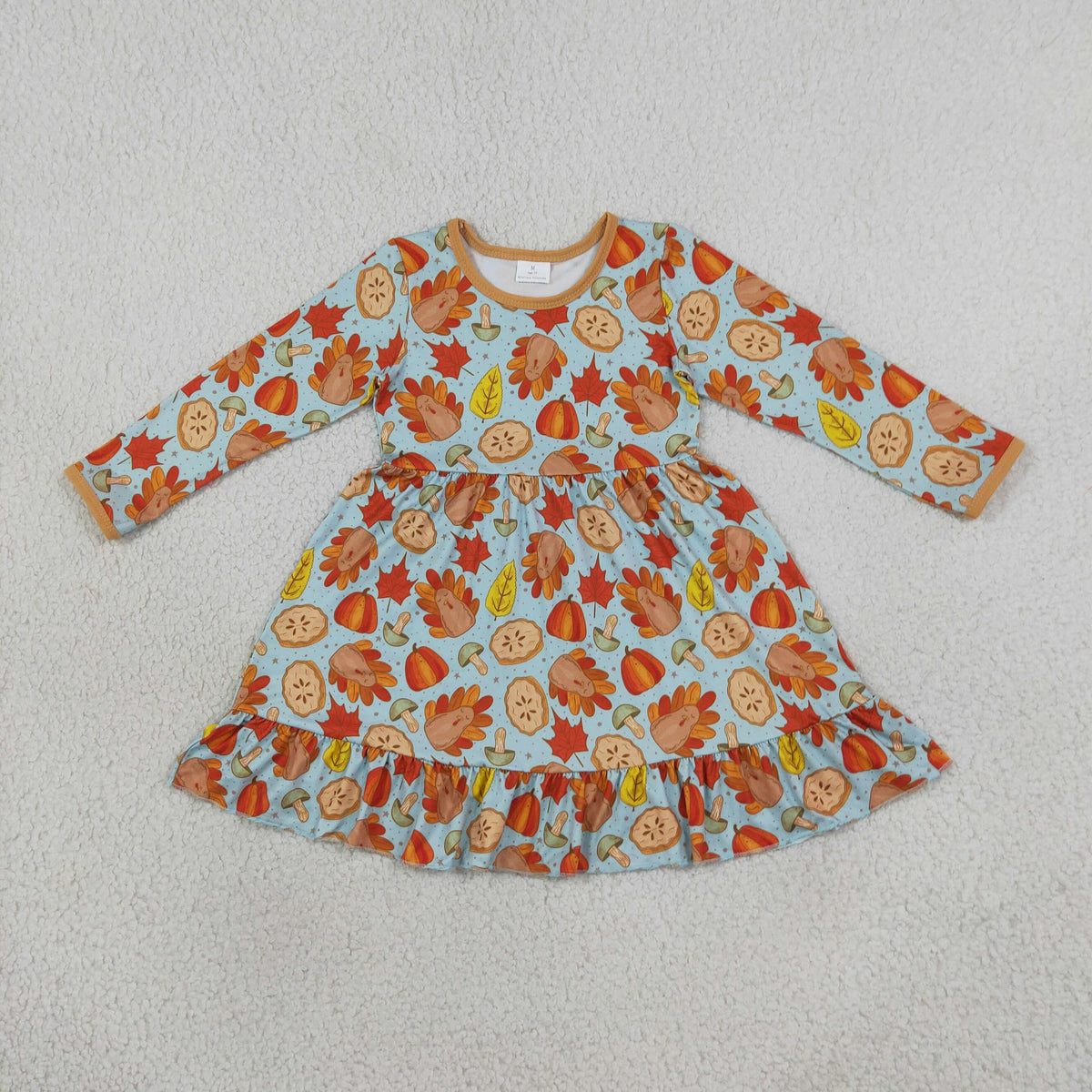 NEW RTS NO MOQ milk silk GLD1692 Baby Girls Pumpkins Turkey Thanksgivings Ruffle Knee Length Dress