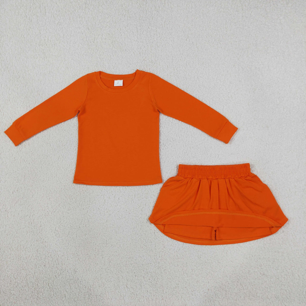 NEW RTS NO MOQ milk silk GLD1696 Baby Girls Orange Long Sleeve Shirt Top Pockets Skirt Short Clothes Sets