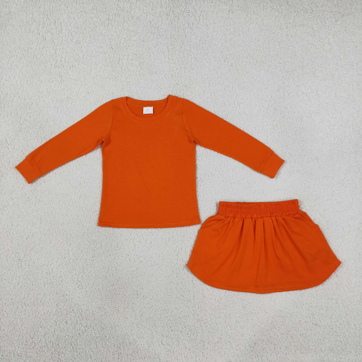 NEW RTS NO MOQ milk silk GLD1696 Baby Girls Orange Long Sleeve Shirt Top Pockets Skirt Short Clothes Sets