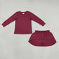 NEW RTS NO MOQ milk silk GLD1697 Baby Girls Maroon Long Sleeve Top Pockets Skirt Short Clothes Set