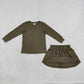 NEW RTS NO MOQ milk silk GLD1698 Baby Girls Olive Long Sleeve Shirt Top Pockets Skirt Short Clothes Sets