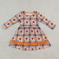 NEW RTS NO MOQ milk silk GLD1707 Baby Girls Bats Checked Ruffle Halloweens Knee Length Dress