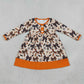 NEW RTS NO MOQ milk silk GLD1708 Baby Girls Halloween Floral Print Button Front Ruffle Hem Knee Length Dress