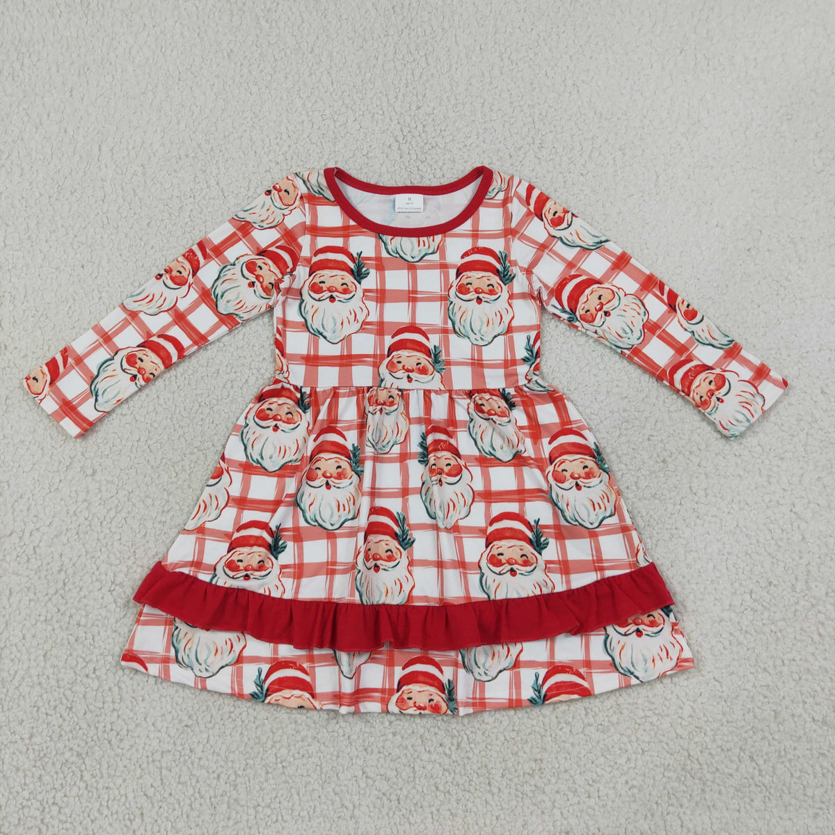 RTS NO MOQ Sibling Baby Girls Red Checked Santa Ruffle Pant Christmas Pajamas Set Dress Blanked