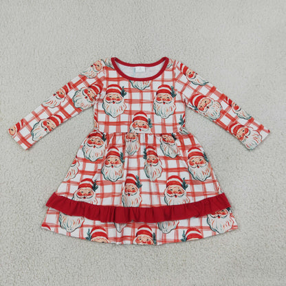RTS NO MOQ Sibling Baby Girls Red Checked Santa Ruffle Pant Christmas Pajamas Set Dress Blanked