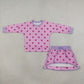 NEW RTS NO MOQ milk silk GLD1763 Baby Girls Pink Lavender Polka Dots Long Sleeve Top Skirt Short Clothes Set