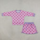 NEW RTS NO MOQ milk silk GLD1763 Baby Girls Pink Lavender Polka Dots Long Sleeve Top Skirt Short Clothes Set