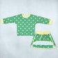 NEW RTS NO MOQ milk silk GLD1764 Baby Girls Green Polka Dots Long Sleeve Top Skirt Short Clothes Set