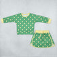 NEW RTS NO MOQ milk silk GLD1764 Baby Girls Green Polka Dots Long Sleeve Top Skirt Short Clothes Set