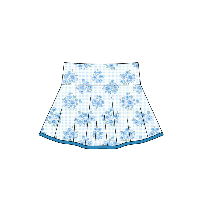 6.2GLK0103 Blue Flower Plaid Culottes