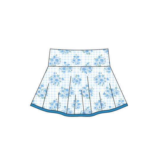 6.2GLK0103 Blue Flower Plaid Culottes
