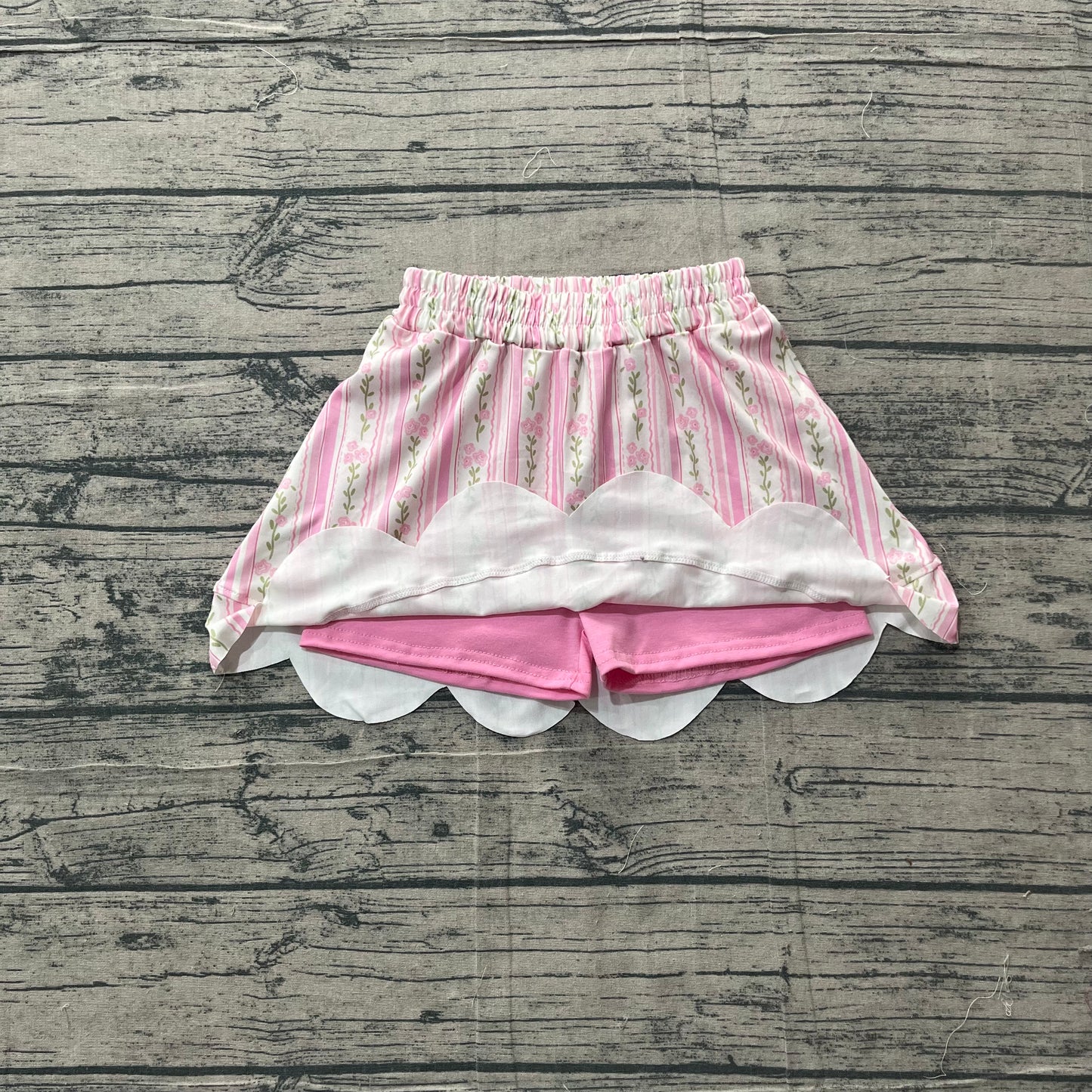 GLK0238Baby Girls Pink Bows Flowers Stripe Scallop Skirt Shorts Bottom Preorder