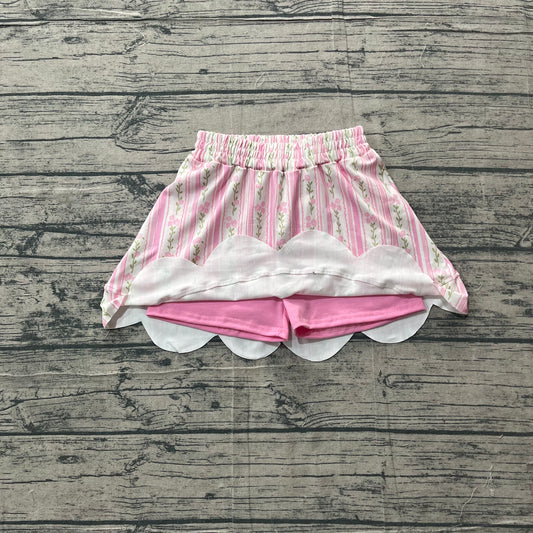 GLK0238Baby Girls Pink Bows Flowers Stripe Scallop Skirt Shorts Bottom Preorder