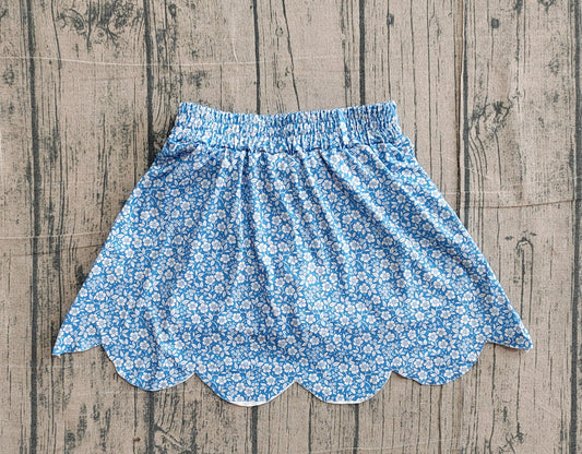 GLK0239Baby Girls Blue Small Flowers Scallop Skirt Shorts Bottom Preorder