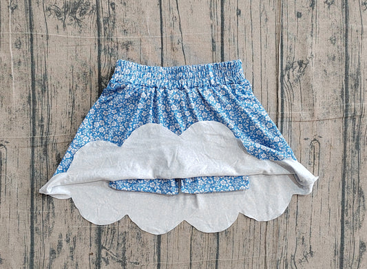 GLK0239Baby Girls Blue Small Flowers Scallop Skirt Shorts Bottom Preorder