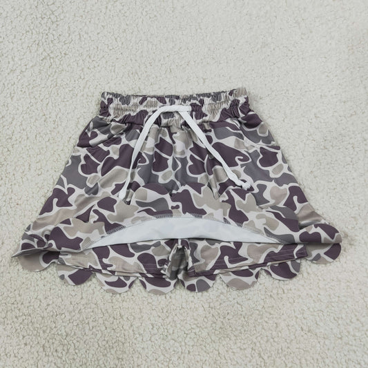 NEW RTS NO milk silk GLK0297 Baby Girls Southern Grey Camo Scallop Pockets Skirt Shorts Bottom