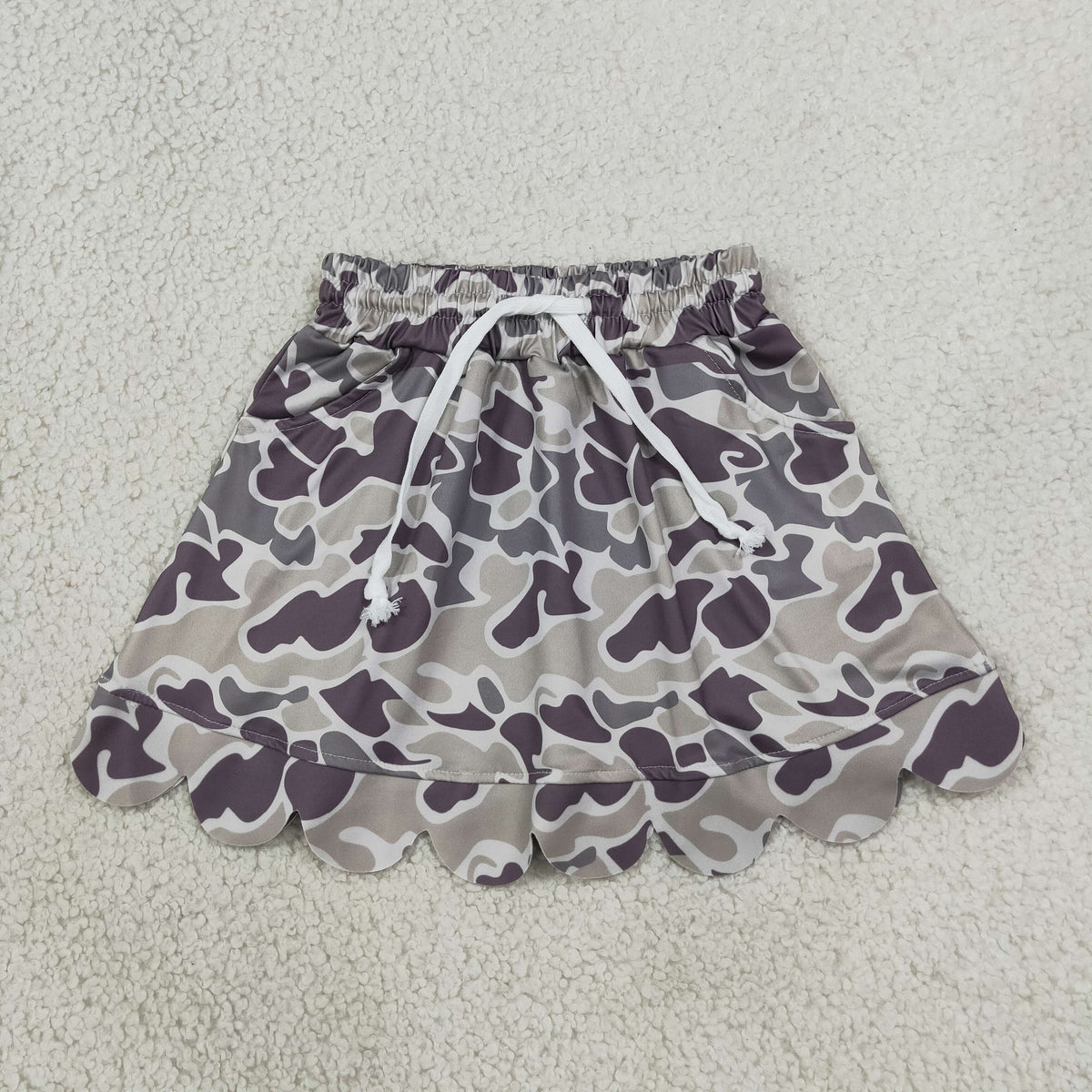 NEW RTS NO milk silk GLK0297 Baby Girls Southern Grey Camo Scallop Pockets Skirt Shorts Bottom