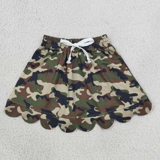 NEW RTS NO MOQ yoga fabric cotton GLK0303 Baby Girls Southern Green Camo Scallop Pockets Skirt Shorts Bottom