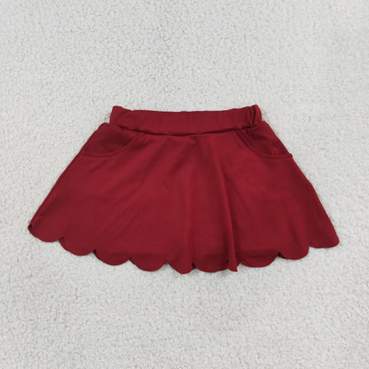 NEW RTS NO MOQ yoga fabric cotton GLK0304 Baby Girls Maroon Scallop Yoga Skirt Shorts Bottom