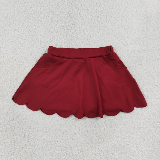 NEW RTS NO MOQ yoga fabric cotton GLK0304 Baby Girls Maroon Scallop Yoga Skirt Shorts Bottom