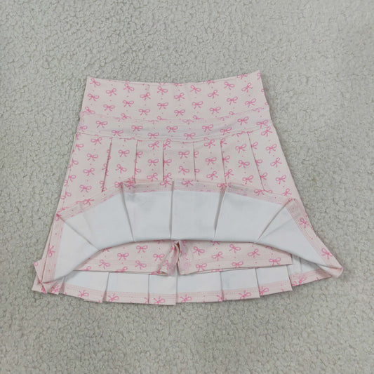 NEW RTS NO MOQ yoga GLK0305 Baby Girls Pink Bows Polka Dots Yoga Active Pleated Skirt Shorts Bottom