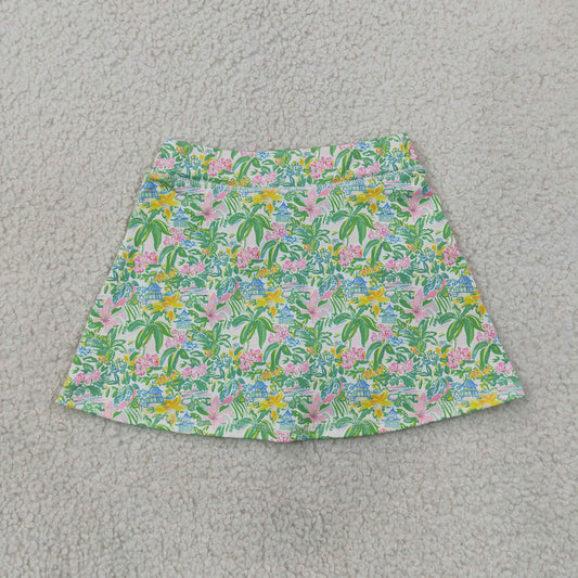 RTS NO MOQ yoga fabric GLK0311 Baby Girls Sea Beach Print Yoga Active Skort Shorts Summer Bottom