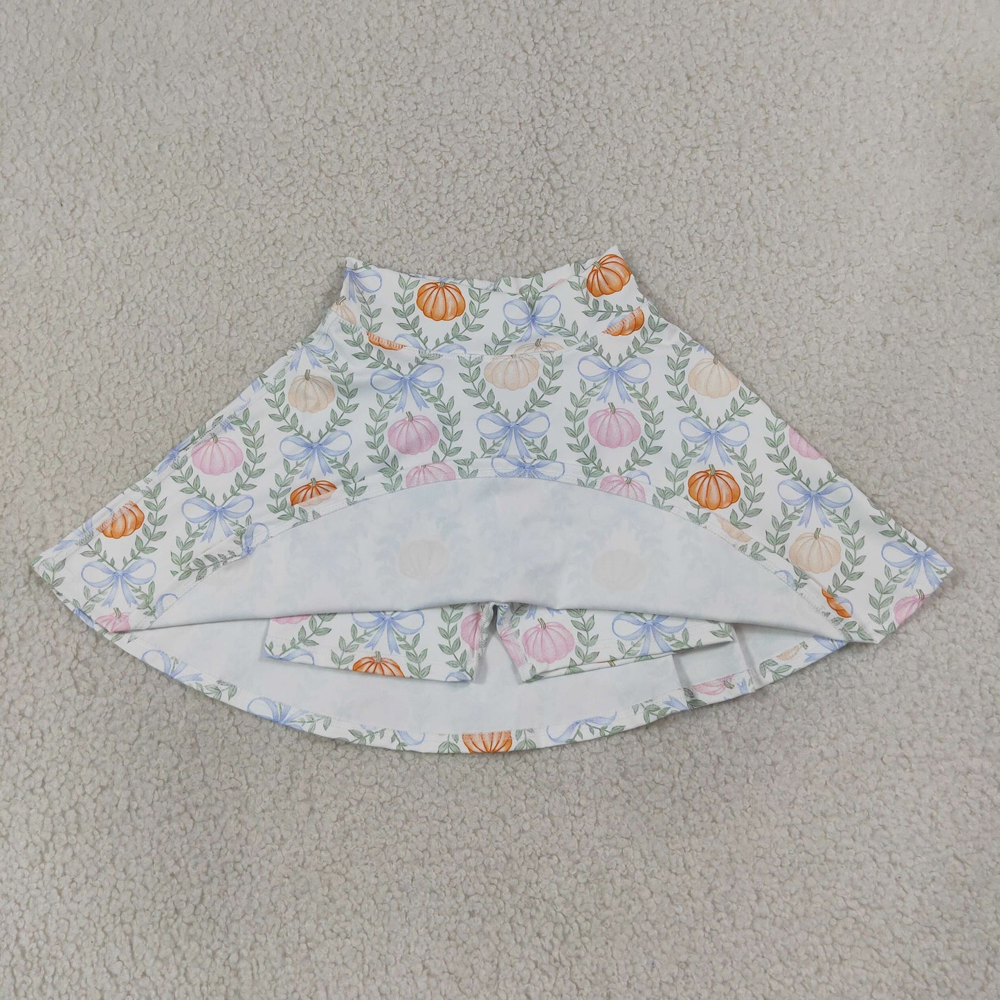 NEW RTS NO MOQ yoga fabric GLK0317 Baby Girls Colorful Pumpkin Print Bow Plaid Check Yoga Active Skort Bottoms