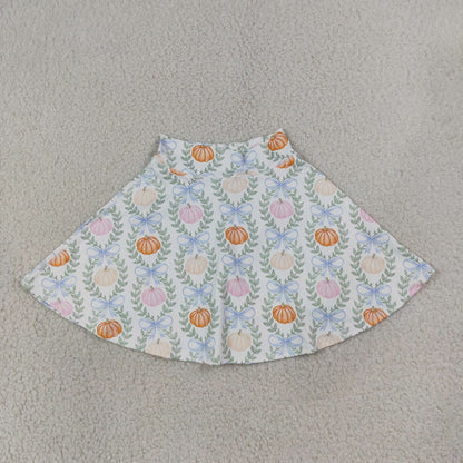 NEW RTS NO MOQ yoga fabric GLK0317 Baby Girls Colorful Pumpkin Print Bow Plaid Check Yoga Active Skort Bottoms