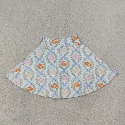 NEW RTS NO MOQ yoga fabric GLK0317 Baby Girls Colorful Pumpkin Print Bow Plaid Check Yoga Active Skort Bottoms