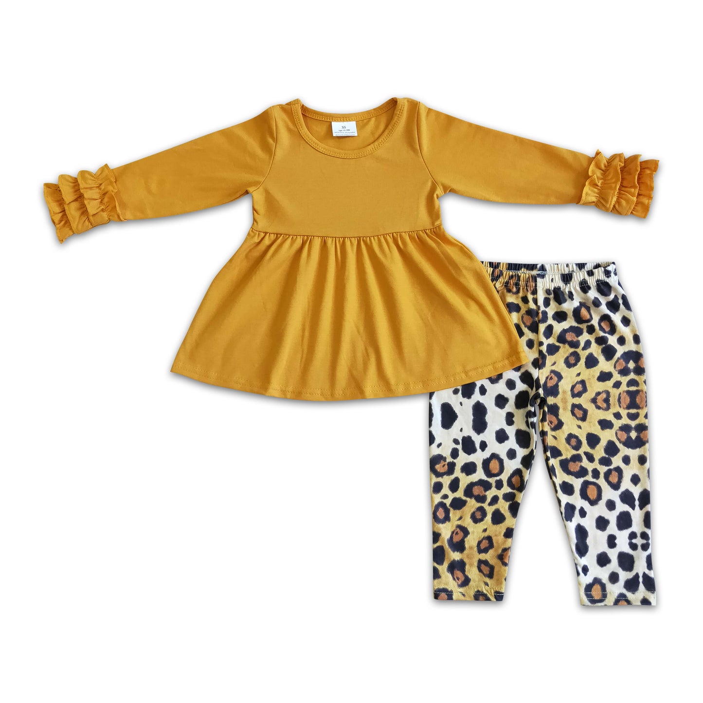 GLP0109 Girls brown leopard print long sleeve trousers suit