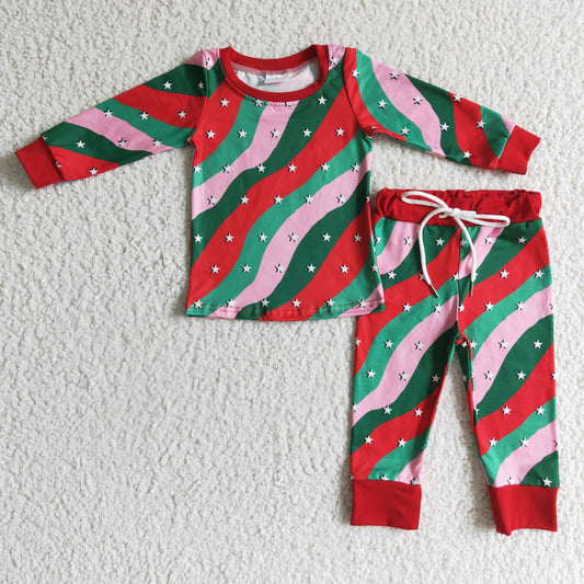 GLP0186 Girls Christmas striped star long-sleeved trousers suit