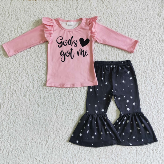 GLP0207 Girls' god's got me long-sleeved trousers suit