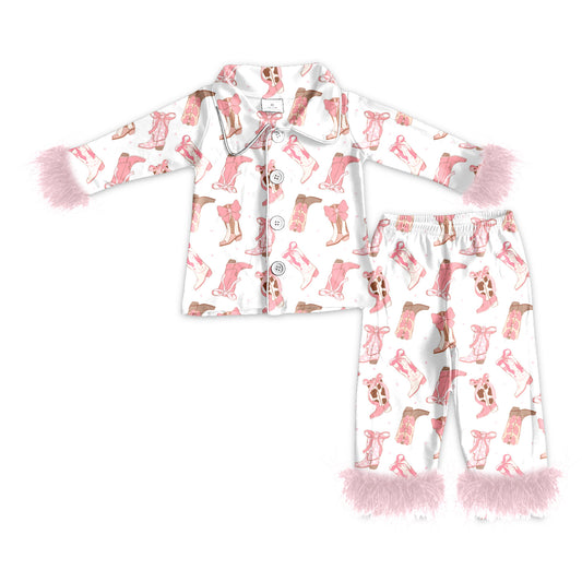 5.17GLP2359 Boots Pink Plush Long Sleeve Suit