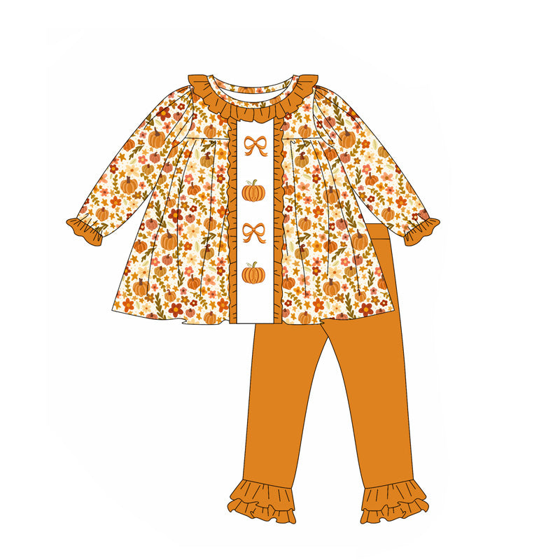 5.17GLP2361 Pumpkin Orange Bow Long Sleeve Suit