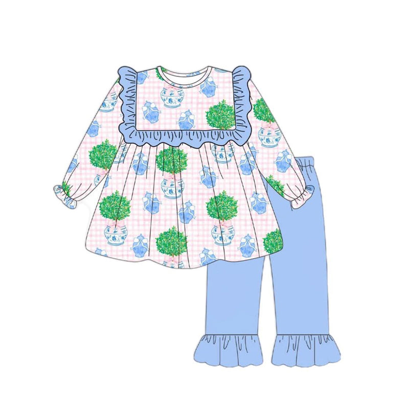 5.27GLP2396 Floral Blue Long Sleeve Suit
