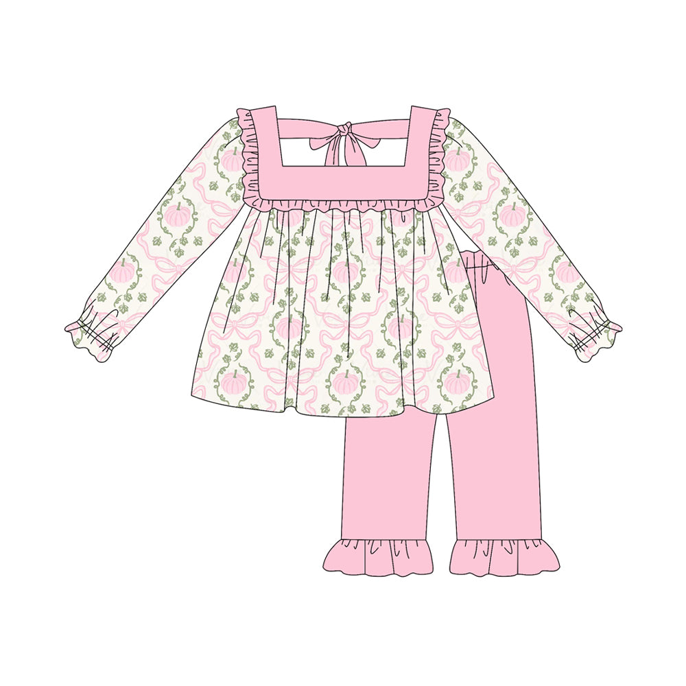 5.27GLP2397 Pink Bow Pumpkin Long Sleeve Suit
