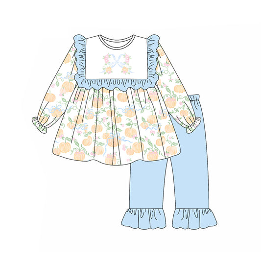 5.27GLP2398 Blue Bow Pumpkin Long Sleeve Suit