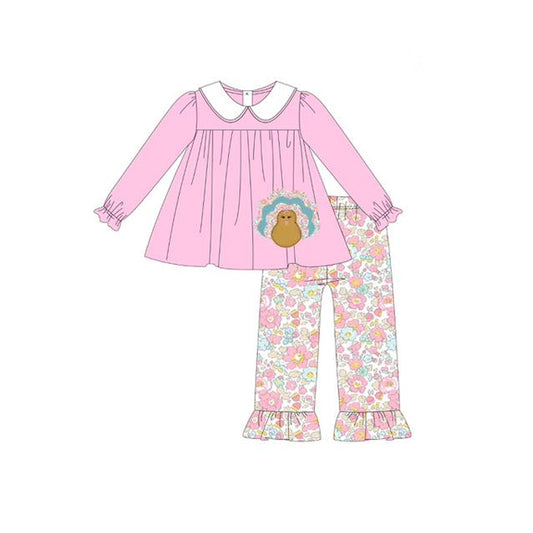 5.28GLP2409 Turkey Pink Thanksgiving Girls Set