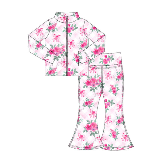 6.5GLP2439 Rose Flower Zipper Yoga Suit Two-piece Set