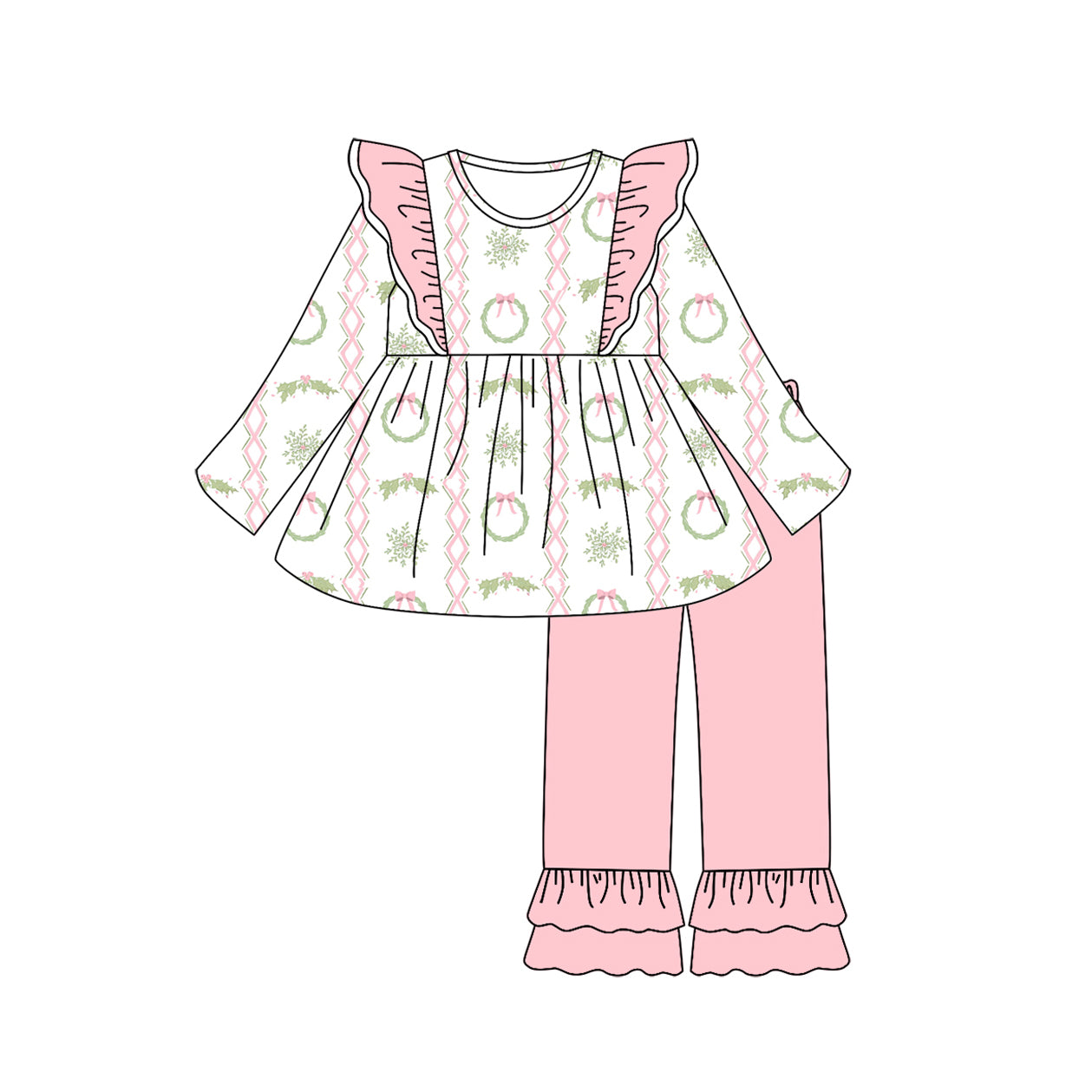 6.18GLP2509 Christmas tree long sleeve pink suit